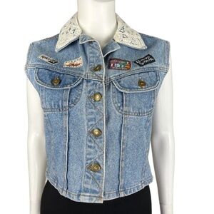 Vintage‎ Denim Mini Patches Cropped Vest Size - See pictures.